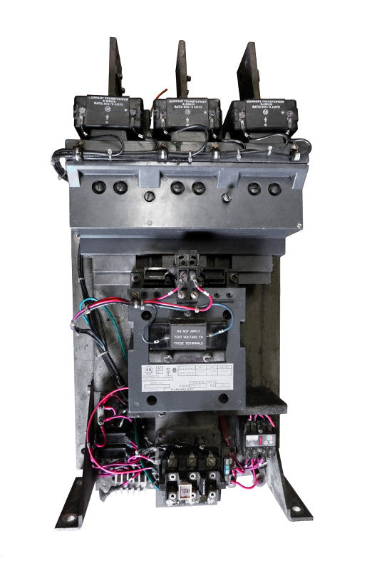 509-GOB Magnetic Motor Starter, NEMA Size 6, 540 Amps, 3 Poles, 440/480V AC Coil, Motor Voltage 575V AC Max, Open Style No Enclosure, Non-Reversing, Max HP Ratings: 150 @ 200VAC, 200 @ 230VAC, 300 @ 415VAC, 400 @ 575VAC, Line and Load End Terminals Standard. New Surplus and Certified Reconditioned with 1 Year Warranty.