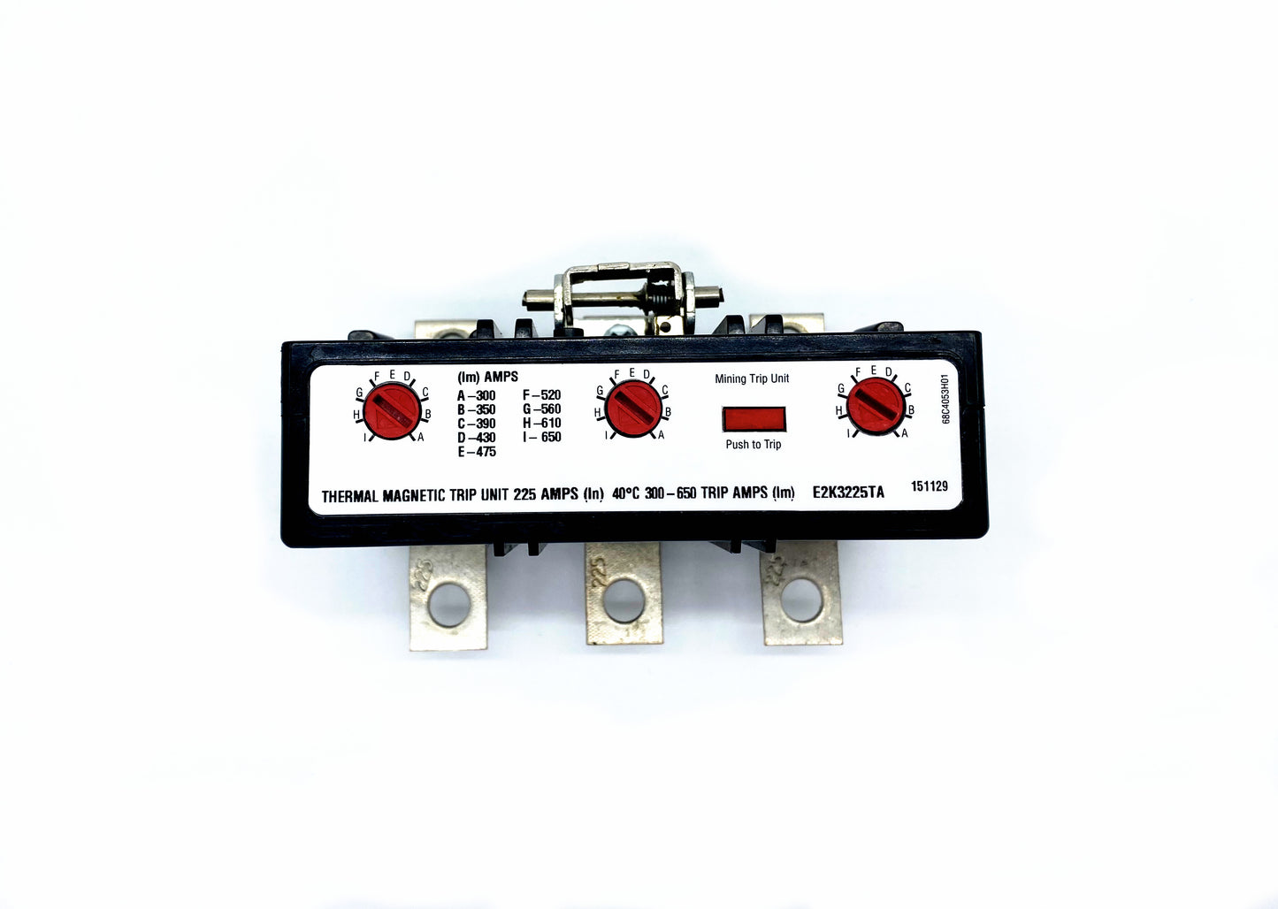 E2K3225TA Trip Unit, K Frame Style, Thermal-Magnetic, 225 Ampere at 40 Degree Celsius, 3 Pole, 300-650 Amp Trip Rating with 1 Year Warranty.