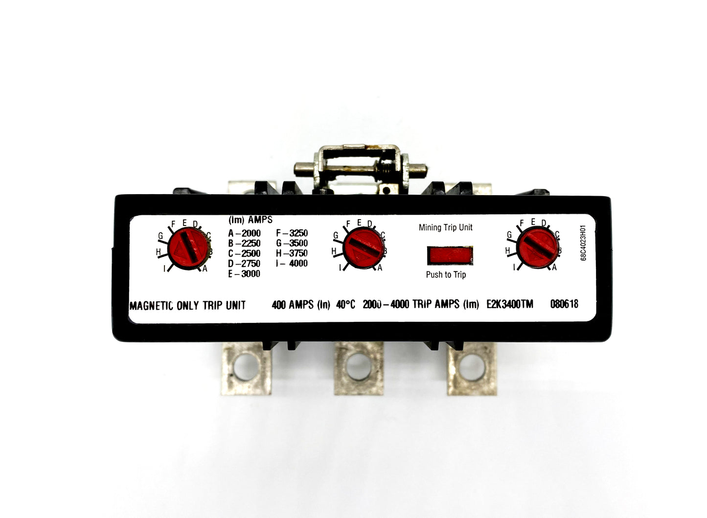E2K3400TM Trip Unit, K Frame Style, Magnetic Only, 400 Ampere at 40 Degree Celsius, 3 Pole, 2000-4000 Amp Trip Rating with 1 Year Warranty.