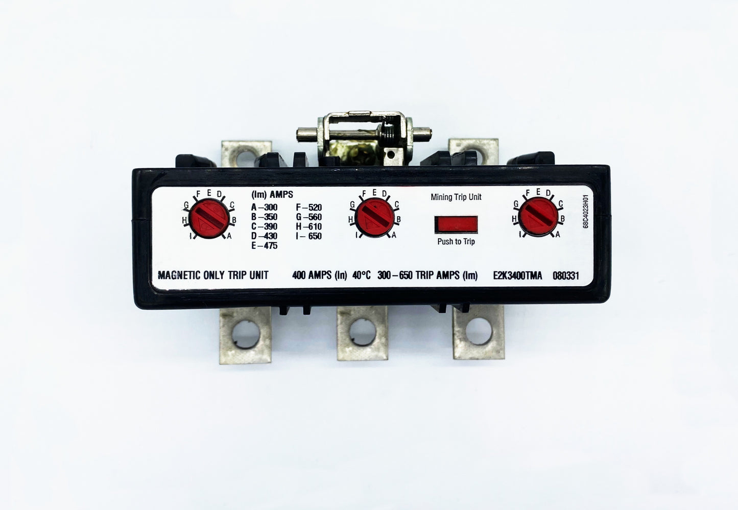 E2K3400TMA Trip Unit, K Frame Style, Magnetic Only, 400 Ampere at 40 Degree Celsius, 3 Pole, 300-650 Amp Trip Rating with 1 Year Warranty.