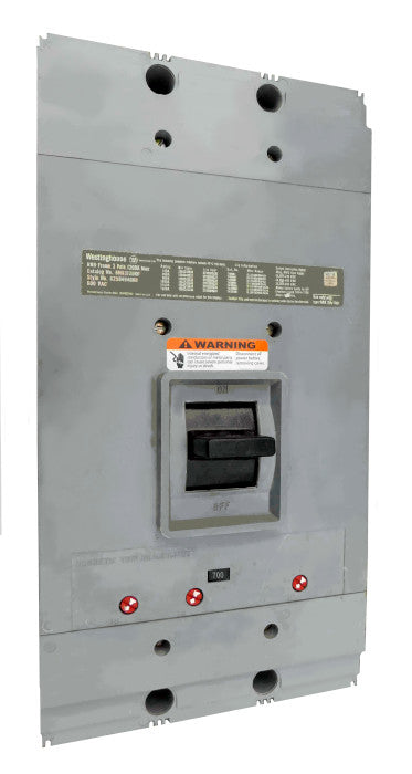 HNB3700 HNB Frame Style, Molded Case Circuit Breaker, Mark 75, Thermal Magnetic Interchangeable Trip Unit, 700 Ampere at 40 Degree Celsius, 3 Pole, 600VAC @ 50/60HZ, High Interrupting Style, Without Terminals. New Surplus and Certified Reconditioned with 1 Year Warranty.