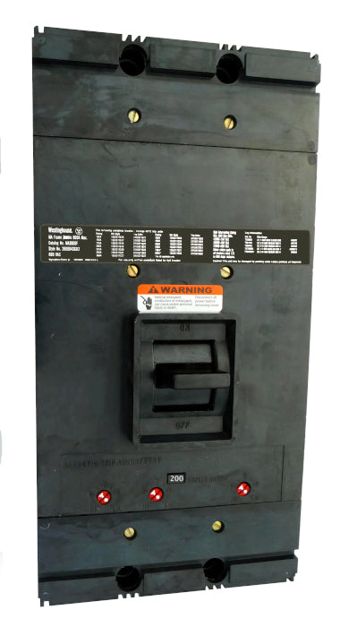 MA3200 MA Frame Style, Molded Case Circuit Breaker, Thermal Magnetic Interchangeable Trip Unit, 200 Ampere at 40 Degree Celsius, 3 Pole, 600VAC @ 50/60HZ, Interrupting Ratings: 50 Kiloampere @ 240VAC, 35 Kiloampere @ 480VAC, 25 Kiloampere @ 600VAC, Without Terminals. New Surplus and Certified Reconditioned with 1 Year Warranty.