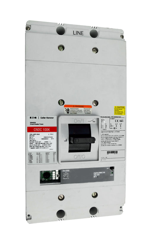 CNDC312T33W CNDC Frame Style, Molded Case Circuit Breaker, 100% Rated, Ultra High Interrupting Capacity, Electronic Non-Interchangeable Trip Unit (Digitrip RMS 310), LS Trip Unit Functions, 1200 Ampere at 40 Degree Celsius, 3 Pole, 600VAC @ 50/60HZ, Rating Plug Not Included, Without Terminals. New Surplus and Certified Reconditioned with 1 Year Warranty.