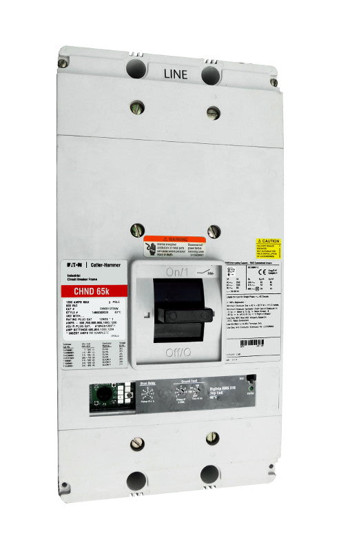 CHND312T36W CHND Frame Style, Molded Case Circuit Breaker, 100% Rated, High Interrupting Capacity, Electronic Non-Interchangeable Trip Unit (Digitrip RMS 310), LSIG Trip Unit Functions, 1200 Ampere at 40 Degree Celsius, 3 Pole, 600VAC @ 50/60HZ, Without Terminals. New Surplus and Certified Reconditioned with 1 Year Warranty.