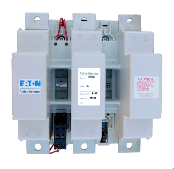 CN15UN3A Magnetic Motor Contactor, A Series, NEMA Size 7, 810 Amps, 3 Poles, 120V AC Coil, Full Voltage 600VAC, Open Style No Enclosure, Non-Reversing, Max HP Ratings: 200 @ 208VAC, 300 @ 240VAC, 600 @ 480VAC, 600 @ 600VAC, No Terminals Standard. New Surplus and Certified Reconditioned with 1 Year Warranty.
