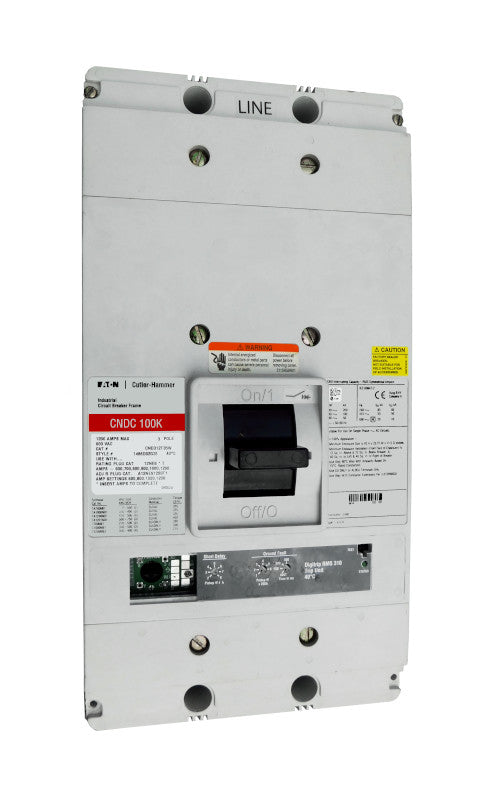 CNDC3800T36W CNDC Frame Style, Molded Case Circuit Breaker, 100% Rated, Ultra High Interrupting Capacity, Electronic Non-Interchangeable Trip Unit (Digitrip RMS 310), LSIG Trip Unit Functions, 800 Ampere at 40 Degree Celsius, 3 Pole, 600VAC @ 50/60HZ, Interrupting Ratings: 200 Kiloampere @ 240VAC, 100 Kiloampere @ 480VAC, 50 Kiloampere @ 600VAC, Rating Plug Not Included, Without TerminalsNew Surplus and Certified Reconditioned with 1 Year Warranty.