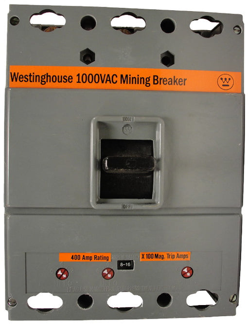 HLAM3400 800-1600 MAG-ONLY L Frame Style, Molded Case Mining Circuit Breaker, Interchangeable Magnetic Only Trip Unit, 400 Ampere at 40 Degree Celsius, 3 Pole, 1000VAC @ 50/60HZ, Interrupting Ratings: 12 Kiloampere @ 1000VAC, No Lugs Standard. 1 Year Warranty.