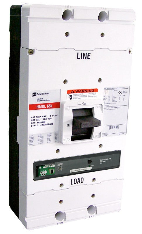 HMDL3800F w/MES3800LS (RMS 310) HMDL Frame Style, Molded Case Circuit Breaker, LS Function Non-Interchangeable Trip Unit, High Interrupting Capacity, 800 Ampere Max at 40 Degree Celsius, 3 Pole, 600VAC @ 50/60HZ, Rating Plug Not Included. New Surplus and Certified Reconditioned with 1 Year Warranty.