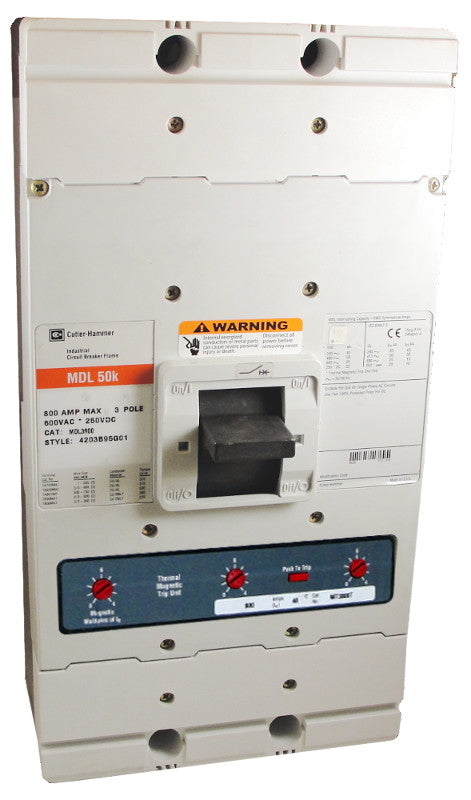 MDL3500 MDL Frame Style, Molded Case Circuit Breaker, Thermal Magnetic Interchangeable Trip Unit, 500 Ampere at 40 Degree Celsius, 3 Pole, 600VAC @ 50/60HZ, New Surplus and Certified Reconditioned with 1 Year Warranty.