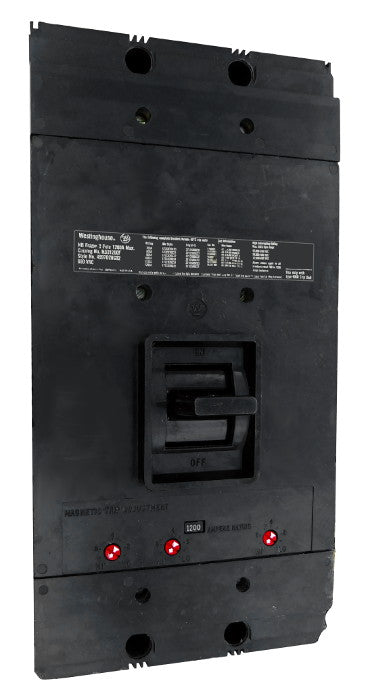 NB31200 NB Frame Style, Molded Case Circuit Breaker, Thermal Magnetic Interchangeable Trip Unit, 1200 Ampere at 40 Degree Celsius, 3 Pole, 600VAC @ 50/60HZ, Interrupting Ratings: 50 Kiloampere @ 240VAC, 35 Kiloampere @ 480VAC, 25 Kiloampere @ 600VAC, Without Terminals. New Surplus and Certified Reconditioned with 1 Year Warranty.