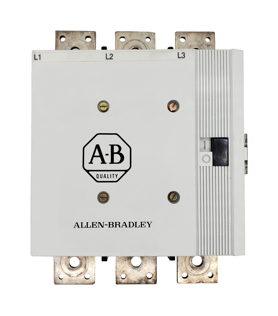 500-GOB930 Magnetic Motor Contactor, NEMA Size 6, 540 Amps, 3 Poles, 440/480V AC Coil, Motor Voltage 575V AC Max, Open Style No Enclosure, Non-Reversing, Max HP Ratings: 150 @ 200VAC, 200 @ 230VAC, 300 @ 415VAC, 400 @ 575VAC, with Normally Open Auxiliary Installed Standard, Line and Load End Terminals Standard. New Surplus and Certified Reconditioned with 1 Year Warranty.
