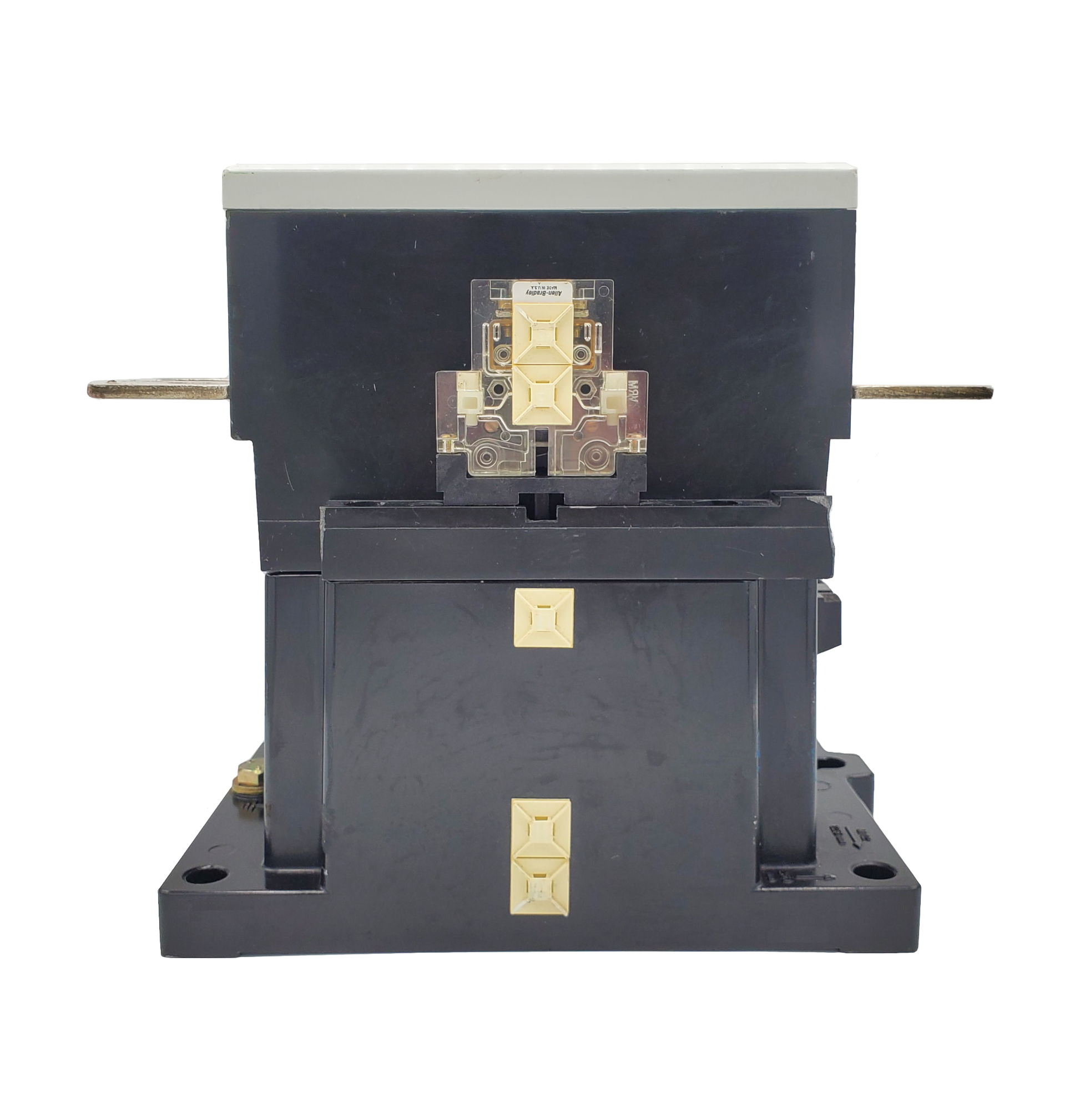 500-GOA930 Magnetic Motor Contactor, NEMA Size 6, 540 Amps, 3 Poles, 220/240V AC Coil, Motor Voltage 575V AC Max, Open Style No Enclosure, Non-Reversing, Max HP Ratings: 150 @ 200VAC, 200 @ 230VAC, 300 @ 415VAC, 400 @ 575VAC, with Normally Open Auxiliary Installed Standard, Line and Load End Terminals Standard. New Surplus and Certified Reconditioned with 1 Year Warranty.