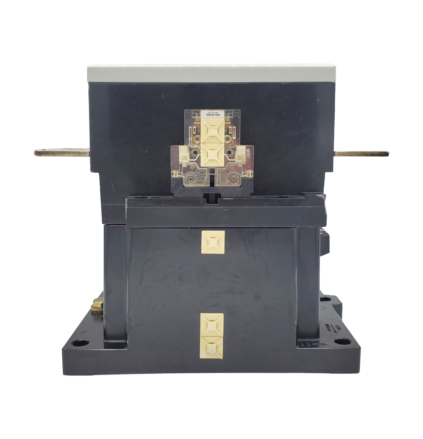 500-GOB930 Magnetic Motor Contactor, NEMA Size 6, 540 Amps, 3 Poles, 440/480V AC Coil, Motor Voltage 575V AC Max, Open Style No Enclosure, Non-Reversing, Max HP Ratings: 150 @ 200VAC, 200 @ 230VAC, 300 @ 415VAC, 400 @ 575VAC, with Normally Open Auxiliary Installed Standard, Line and Load End Terminals Standard. New Surplus and Certified Reconditioned with 1 Year Warranty.