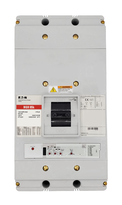 NGH312032E Series G, Electronic Molded Case Circuit Breaker, NG-frame, Digitrip 310 RMS Electronic LSI trip, 3 Pole, 1200 Ampere at 40 Degree Celsius, 480 Vac, 100 kAIC at 240 VAC, 65 kAIC at 480 VAC, 50/60 Hz, 80% rated, New Surplus and Certified Reconditioned with 1 Year Warranty.