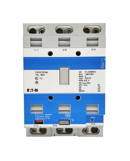 W+200M6CFC W+200 Class Type, Magnetic Motor Starter, Nema Size 6, 540 Amps, 3 Poles, Non-Reversing, 120VAC Coil at 60HZ, Full Voltage 600VAC, Overload Protection Standard, Open Style No Enclosure, Across the Line Starting and Stopping, Advantage Enhanced Series. New Surplus and Certified Reconditioned with 1 Year Warranty.