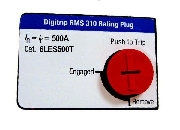 6LES500T Fixed Rating Plug, L-Frame Style, 500 Ampere Rating, Electronic Digitrip RMS 310. New Surplus and Certified Reconditioned with 1 Year Warranty.