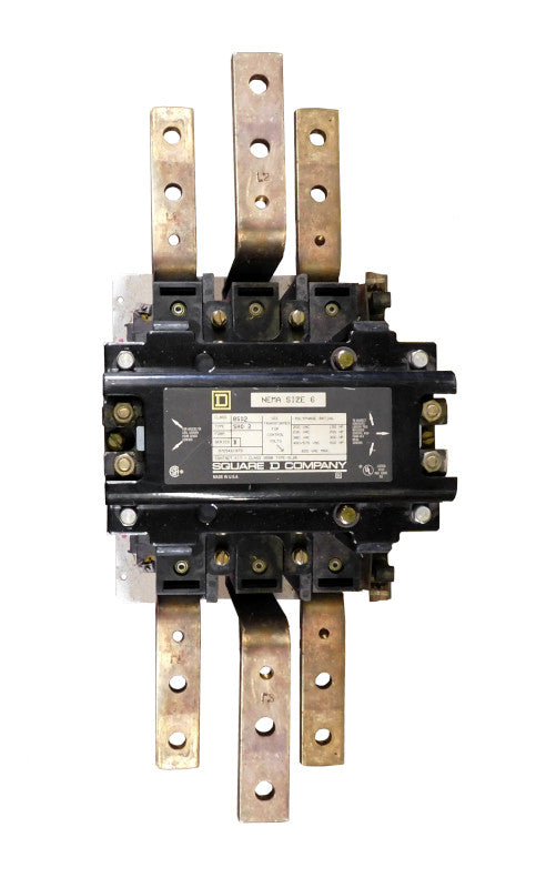 8502-SHO2-V03S 8502-SHO2-V02S Magnetic Motor Contactor, Nema Size 6, 540 Amps, 3 Poles, 120VAC Coil, Full Voltage 600VAC, Open Style No Enclosure, Across the Line Starting and Stopping, Single Speed, Non-Reversing, Max HP Ratings (3 Phase): 150 @ 200VAC, 200 @ 230VAC, 400 @ 460VAC, 400 @ 575VAC. New Surplus and Certified Reconditioned with 1 Year Warranty. New Surplus and Certified Reconditioned with 1 Year Warranty.