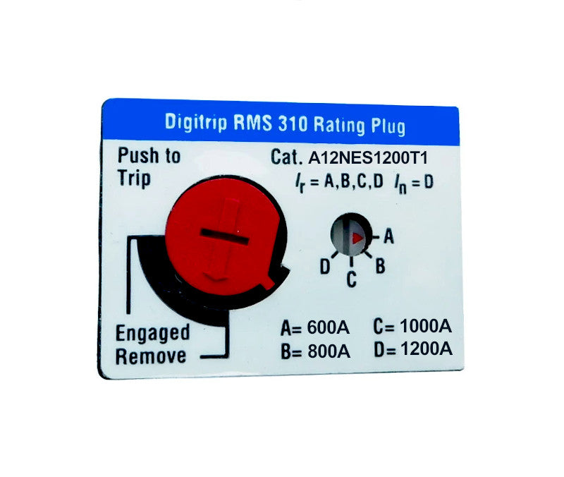 A12NES1200T1 Adjustable Rating Plug, N-Frame Style, Ampere Ratings: 600, 800, 1000, 1200, Electronic (Digitrip RMS 310). New Surplus and Certified Reconditioned with 1 Year Warranty.