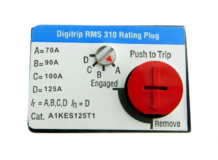 A1KES125T1 Adjustable Rating Plug: 70, 90, 100, 125 Ampere Rating, K-Frame Style, Electronic Digitrip RMS 310. New Surplus and Certified Reconditioned with 1 Year Warranty.