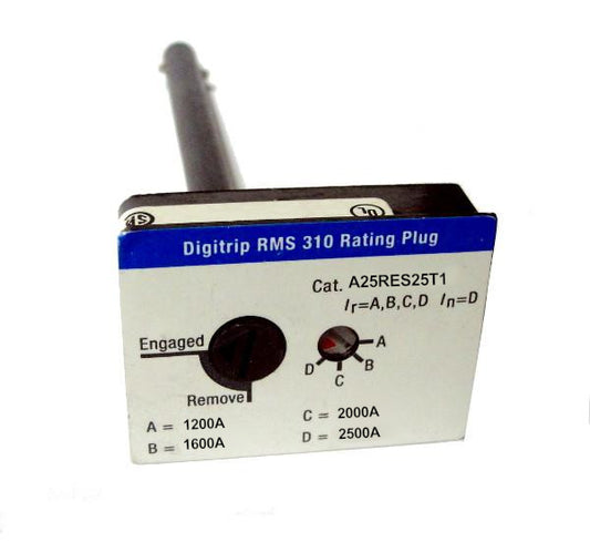 A25RES25T1 Adjustable Rating Plug: 1200, 1600, 2000, 2500 Ampere Rating, R-Frame Style, Electronic (Digitrip RMS 310). New Surplus and Certified Reconditioned with 1 Year Warranty.