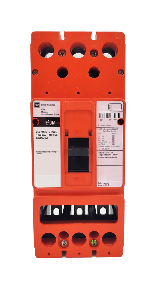 E2JM3250F (Frame Only) E2JM Frame Style, Molded Case Mining Circuit Breaker, Frame Only, 3 Pole, 1000VAC @ 50/60HZ, Interrupting Ratings: 35 Kiloampere @ 480VAC, 18 Kiloampere @ 600VAC, 10 Kiloampere @ 1000VAC, 10 Kiloampere @ 250VDC, Line and Load End Terminals Standard. 1 Year Warranty.