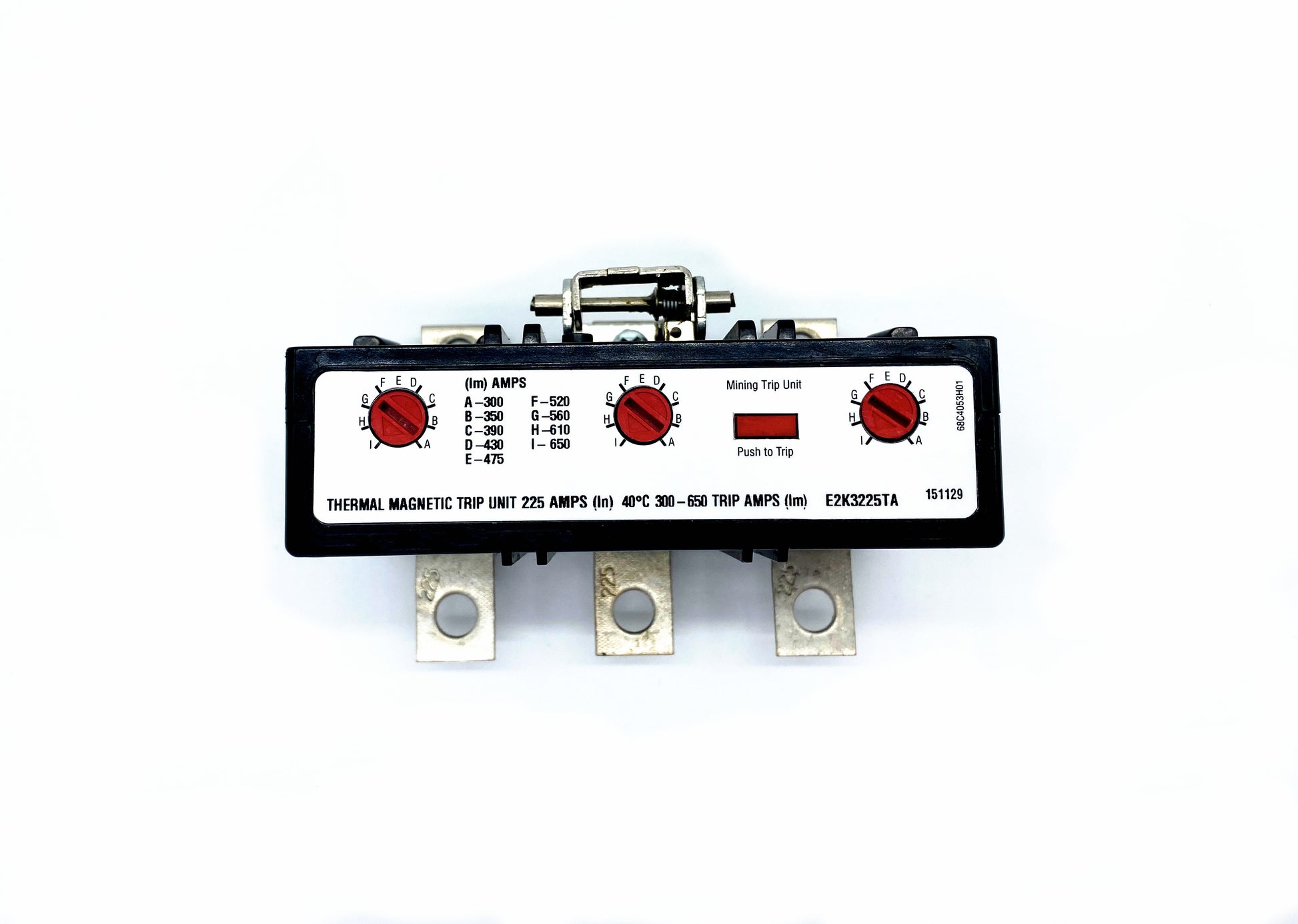 E2K3225TA Trip Unit, K Frame Style, Thermal-Magnetic, 225 Ampere at 40 Degree Celsius, 3 Pole, 300-650 Amp Trip Rating with 1 Year Warranty.