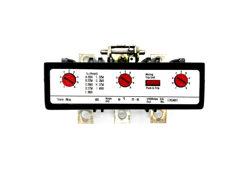 E2K3400T Trip Unit, K Frame Style, Thermal-Magnetic, 400 Ampere at 40 Degree Celsius, 3 Pole,  2000-4000 Amp Trip Rating with 1 Year Warranty.