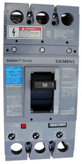FD63B090 FD Frame Style, Molded Case Circuit Breaker, Thermal Magnetic Interchangeable Trip Unit, 90 Ampere at 40 Degree Celsius, 3 Pole, 240V AC, 480V AC, and 600V AC @ 50/60 HZ, 250V DC and 500V DC, Line and Load End Terminals Standard. New Surplus and Certified Reconditioned with 1 Year Warranty.