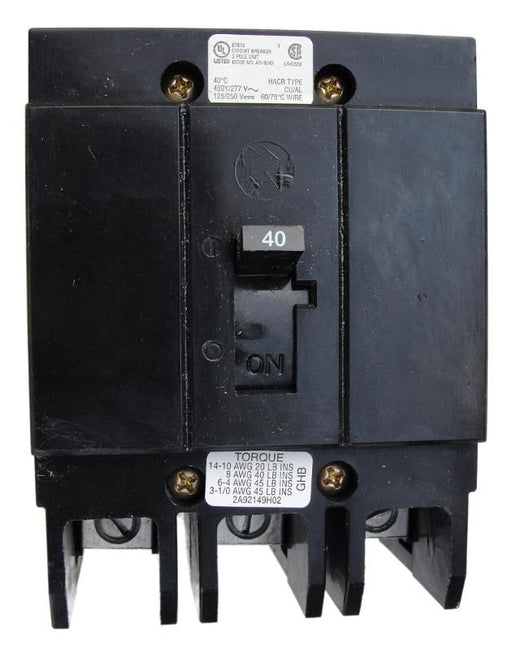 G Frame Style, Molded Case Circuit Breaker, Thermal Magnetic Non-interchangeable Trip Unit, 40 Ampere at 40 Degree Celsius, 3 Pole, 240 VAC, 480Y/277 VAC, 125/250 VDC, Interrupting Ratings: 65 Kiloampere @ 240VAC, 14 Kiloampere @ 480Y/277 VAC, 14 Kiloampere @ 125/250 VDC, Load End Terminals Standard.