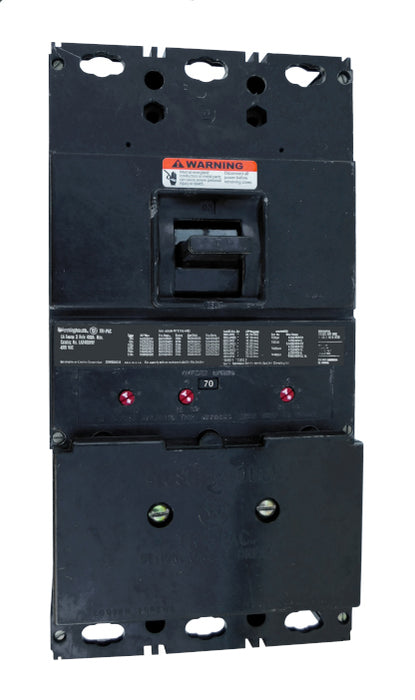 LA3070PR LA Frame Style, Tri-Pac, Molded-Case Circuit Breaker, Long Delay and Magnetic Non-Interchangeable Trip Unit, 70 Ampere at 40 Degree Celsius, 3 Pole, 600VAC @ 50/60HZ, Rear Connected, With Current Limiters 200LAP08 Installed, Without Terminals. New Surplus and Certified Reconditioned with 1 Year Warranty.