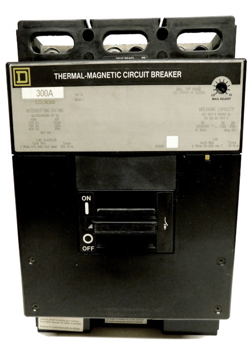 LCL36300 LCL Frame Style, Molded Case Circuit Breaker, Thermal Magnetic Non-interchangeable Trip Unit, 300 Ampere at 40 Degree Celsius, 3 Pole, Line and Load End Terminals Standard. New Surplus and Certified Reconditioned with 1 Year Warranty.