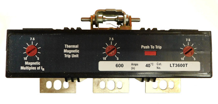 LT3600T Trip Unit, L Frame Style, Thermal-Magnetic, 600 Ampere at 40 Degree Celsius, 3Pole, 600VAC, Magnetic Trip Adjustment at 5-10 Times Continuous Ampere Rating, For Use in Molded Case Circuit Breakers With Optional Interchangeable Trip Units. New Surplus and Certified Reconditioned with 1 Year Warranty.