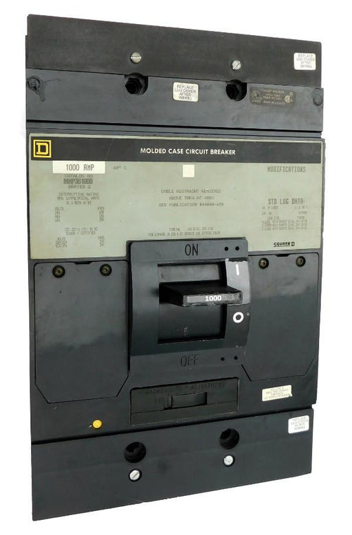 MHP361000 MHP Frame Style, Molded Case Circuit Breaker, Panel Mounted, Thermal Magnetic Non-interchangeable Trip Unit, 1000 Ampere at 40 Degree Celsius, 3 Pole, Load End Terminals Standard. New Surplus and Certified Reconditioned with 1 Year Warranty.