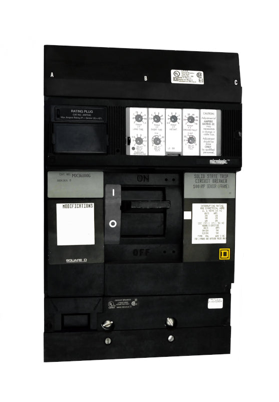 MX36100G MX (I-Line) Frame Style, Molded Case Circuit Breaker, 250 Amp Sensor Size, Electronic Non-Interchangeable Trip Unit, LSIG Trip Unit Functions, 100 Ampere at 40 Degree Celsius, 3 Pole, with ARP040 Rating Plug Installed Standard. New Surplus and Certified Reconditioned with 1 Year Warranty.