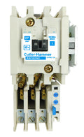 AN16DN0A Magnetic Motor Starter, Nema Size 1, 27 Amps, 3 Poles, 120VAC Coil, Full Voltage 600VAC, Type A Overload Relay Standard, Open Style No Enclosure, Across the Line Starting and Stopping, Single Speed, Non-Reversing, Max HP Ratings (3 Phase): 7 1/2 @ 208VAC, 7 1/2 @ 240VAC, 10 @ 480VAC, 10 @ 600VAC. New Surplus and Certified Reconditioned with 1 Year Warranty.