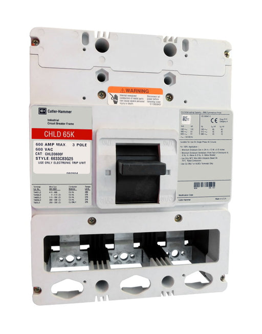 CHLD3600F (Frame Only) CHLD Frame Style, Molded Case Circuit Breaker Frame, High Interrupting Capacity, 100% Rated, Frame Only (No Trip Unit Included, Uses Electronic Trip Units Only), 3 Pole, 600VAC @ 50/60HZ. New Surplus and Certified Reconditioned with 1 Year Warranty.