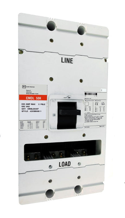CMDL3800F (Frame Only) CMDL Frame Style, Molded Case Circuit Breaker Frame, 100% Rated, Frame Only (No Trip Unit Included, Uses Electronic Trip Units Only), 3 Pole, 800VAC @ 50/60HZ. New Surplus and Certified Reconditioned with 1 Year Warranty.