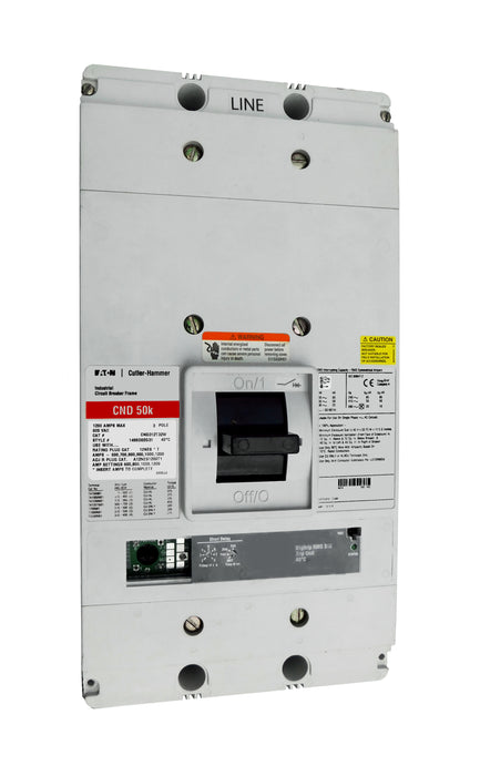 CND312T32W CND Frame Style, Molded Case Circuit Breaker, 100% Rated, Electronic Non-Interchangeable Trip Unit (Digitrip RMS 310), LSI Trip Unit Functions, 1200 Ampere at 40 Degree Celsius, 3 Pole, 600VAC @ 50/60HZ, Interrupting Ratings: 65 Kiloampere @ 240VAC, 50 Kiloampere @ 480VAC, 25 Kiloampere @ 600VAC, Without Terminals. New Surplus and Certified Reconditioned with 1 Year Warranty.