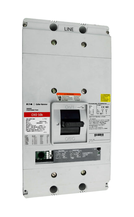 CND312T36W CND Frame Style, Molded Case Circuit Breaker, 100% Rated, Electronic Non-Interchangeable Trip Unit (Digitrip RMS 310), LSIG Trip Unit Functions, 1200 Ampere at 40 Degree Celsius, 3 Pole, 600VAC @ 50/60HZ, Interrupting Ratings: 65 Kiloampere @ 240VAC, 50 Kiloampere @ 480VAC, 25 Kiloampere @ 600VAC, Without Terminals. New Surplus and Certified Reconditioned with 1 Year Warranty.