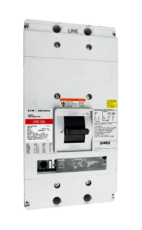 CND312T35W CND Frame Style, Molded Case Circuit Breaker, 100% Rated, Electronic Non-Interchangeable Trip Unit (Digitrip RMS 310), LSG Trip Unit Functions, 1200 Ampere at 40 Degree Celsius, 3 Pole, 600VAC @ 50/60HZ, Interrupting Ratings: 65 Kiloampere @ 240VAC, 50 Kiloampere @ 480VAC, 25 Kiloampere @ 600VAC, Without Terminals. New Surplus and Certified Reconditioned with 1 Year Warranty.