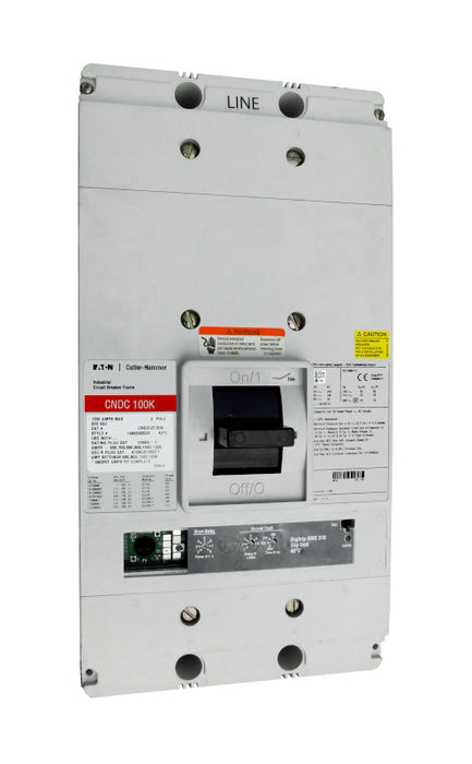 CNDC3800T33W CNDC Frame Style, Molded Case Circuit Breaker, 100% Rated, Ultra High Interrupting Capacity, Electronic Non-Interchangeable Trip Unit (Digitrip RMS 310), LS Trip Unit Functions, 800 Ampere at 40 Degree Celsius, 3 Pole, 600VAC @ 50/60HZ, Interrupting Ratings: 200 Kiloampere @ 240VAC, 100 Kiloampere @ 480VAC, 50 Kiloampere @ 600VAC, Rating Plug Not Included, Without Terminals. New Surplus and Certified Reconditioned with 1 Year Warranty.