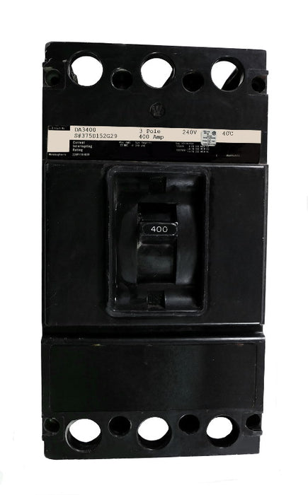 DA3250 DA Frame Style, Molded Case Circuit Breaker, Thermal Magnetic Non-Interchangeable Trip Unit, 250 Ampere at 40 Degree Celsius, 3 Pole, 240VAC @ 50/60HZ, Interrupting Ratings: 25 Kiloampere @ 240VAC, Without Terminals. New Surplus and Certified Reconditioned with 1 Year Warranty.