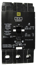 EJB34015 EJB Frame Style, Molded Case Circuit Breaker, Thermal Magnetic Non-interchangeable Trip Unit, VISI-TRIP Feature, 15 Ampere at 40 Degree Celsius, 3 Pole, 240 VAC, 480Y/277 VAC, Load End Terminals Standard. New Surplus and Certified Reconditioned with 1 Year Warranty.