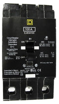 EJB34100 EJB Frame Style, Molded Case Circuit Breaker, Thermal Magnetic Non-interchangeable Trip Unit, VISI-TRIP Feature, 100 Ampere at 40 Degree Celsius, 3 Pole, 240 VAC, 480Y/277 VAC, Load End Terminals Standard. New Surplus and Certified Reconditioned with 1 Year Warranty.