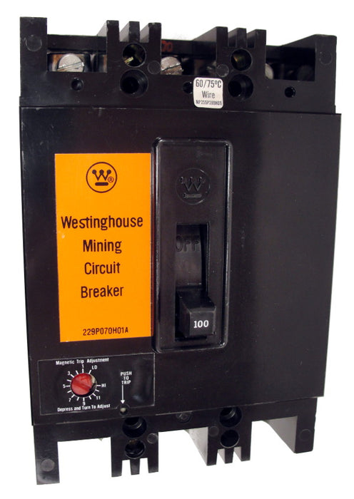 FBM3050 66-190 W/ UVR (1366D21G34) F Frame Style, Molded Case Mining Circuit Breaker, Non-Interchangeable Magnetic Only Trip Unit, 50 Ampere at 40 Degree Celsius, 3 Pole, 600VAC @ 50/60HZ, 120V UVR Installed, No Lugs Standard. 1 Year Warranty.
