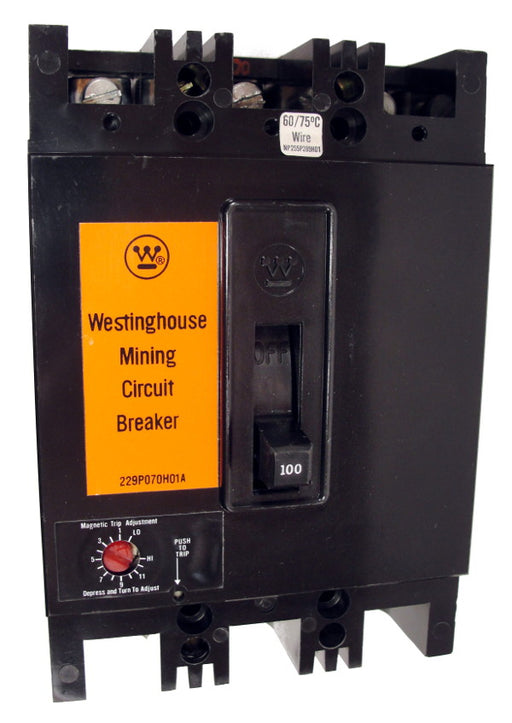 FBM3100 160-480 W/ UVR (1366D21G27) F Frame Style, Molded Case Mining Circuit Breaker, Non-Interchangeable Magnetic Only Trip Unit, 100 Ampere at 40 Degree Celsius, 3 Pole, 600VAC @ 50/60HZ, 120V UVR Installed, No Lugs Standard. 1 Year Warranty.
