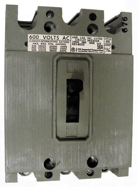 HE3B020 HE Frame Style, Molded Case Circuit Breaker, Thermal Magnetic Non-interchangeable Trip Unit, 20 Ampere at 40 Degree Celsius, 3 Pole, 600VAC @ 50/60HZ, Line and Load End Terminals Standard. New Surplus and Certified Reconditioned with 1 Year Warranty.