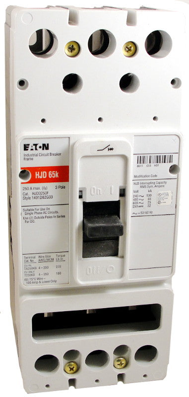 HJD3250F HJD Frame Style, Molded Case Circuit Breaker Frame, High Interrupting Capacity, Frame Only (No Trip Unit Included), 3 Pole, 600VAC @ 50/60HZ. New Surplus and Certified Reconditioned with 1 Year Warranty.