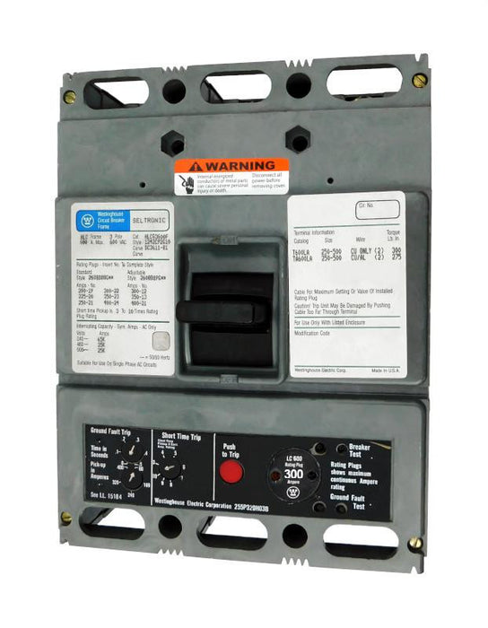 HLCG3300 (HLCG3600F w/300 Amp Rating Plug) HLCG Frame Style, Molded Case Circuit Breaker, High Interrupting Capacity, LSG Function Non-Interchangeable Trip Unit, 300 Ampere at 40 Degree Celsius, 3 Pole, 600VAC @ 50/60HZ, 600 Amp Max Frame, with 300 Amp Rating Plug Installed, with Line and Load End Terminals Standard. New Surplus and Certified Reconditioned with 1 Year Warranty.