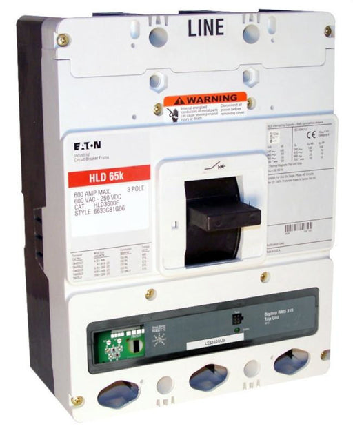 HLD3600F w/LES3600LSI (RMS 310) HLD Frame Style, Molded Case Circuit Breaker, LSG Function Non-Interchangeable Trip Unit, 600 Ampere Max at 40 Degree Celsius, 3 Pole, 600VAC @ 50/60HZ, Rating Plug Not Included, Without Terminals Standard. New Surplus and Certified Reconditioned with 1 Year Warranty.